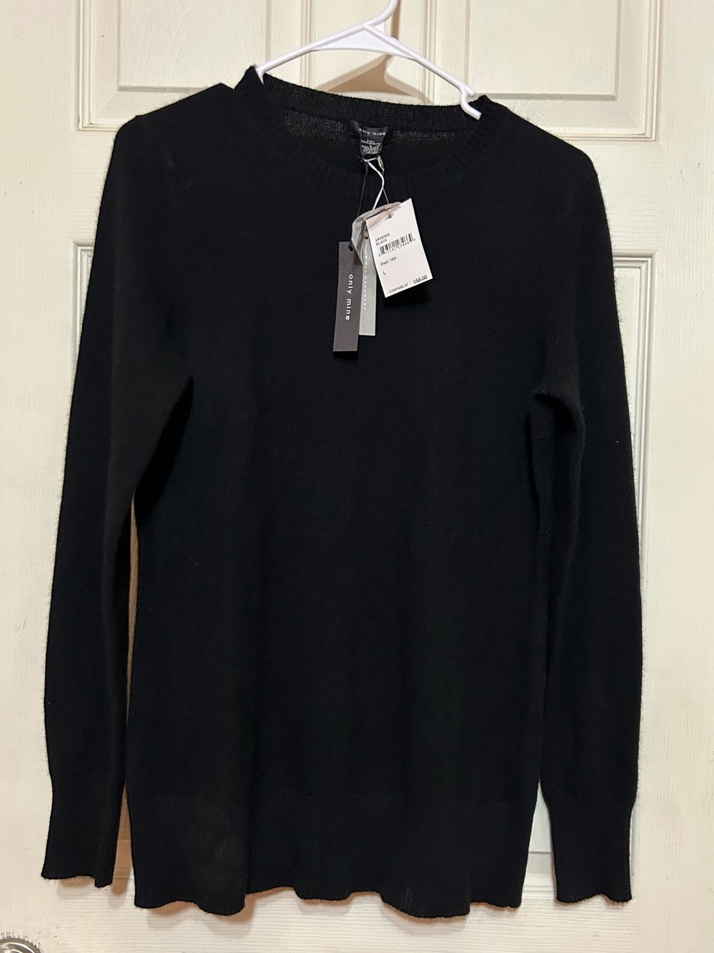 NWT black 2-ply 100% cashmere crewneck sweater from the brand Only Mine. Size L